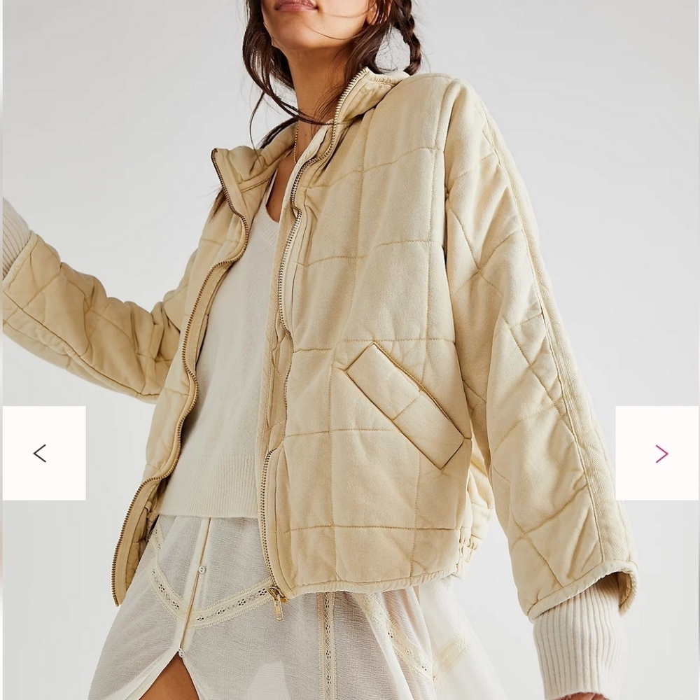 Free People Dolman Quilted Knit Jacket In Vanilla Creme XL Oversized Casual - Picture 3 of 15